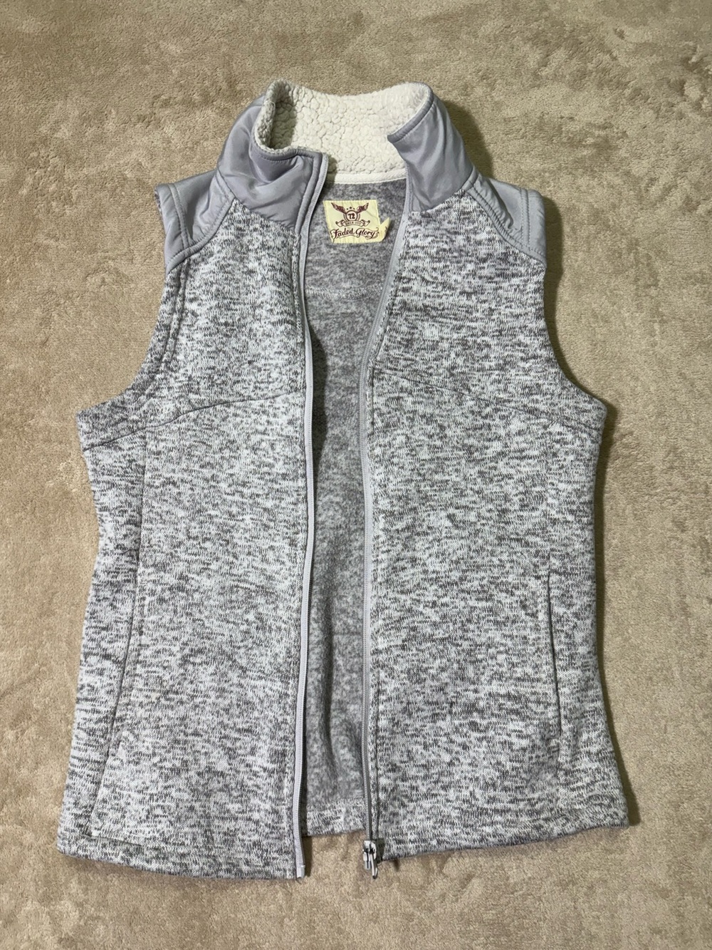 Faded Glory Gray Sherpa-Lined Zip Vest